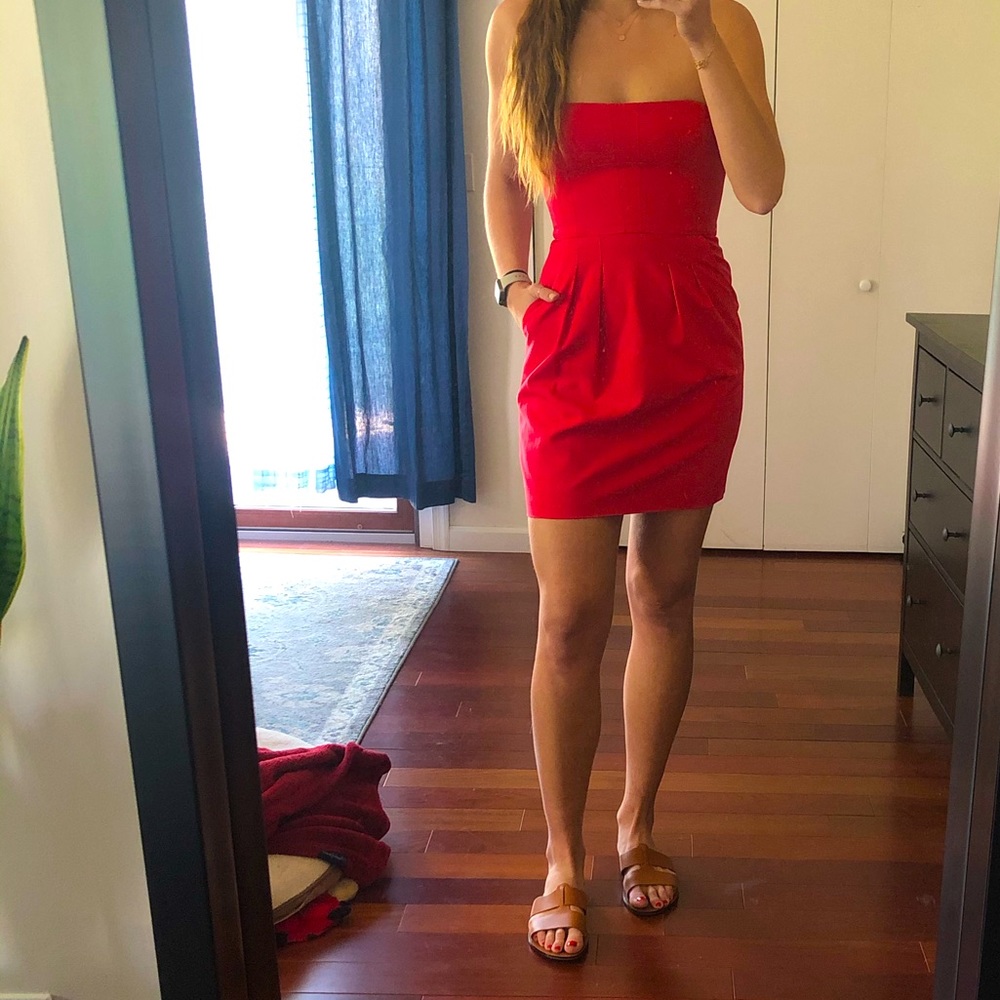 BCBG bright pink strapless cocktail dress